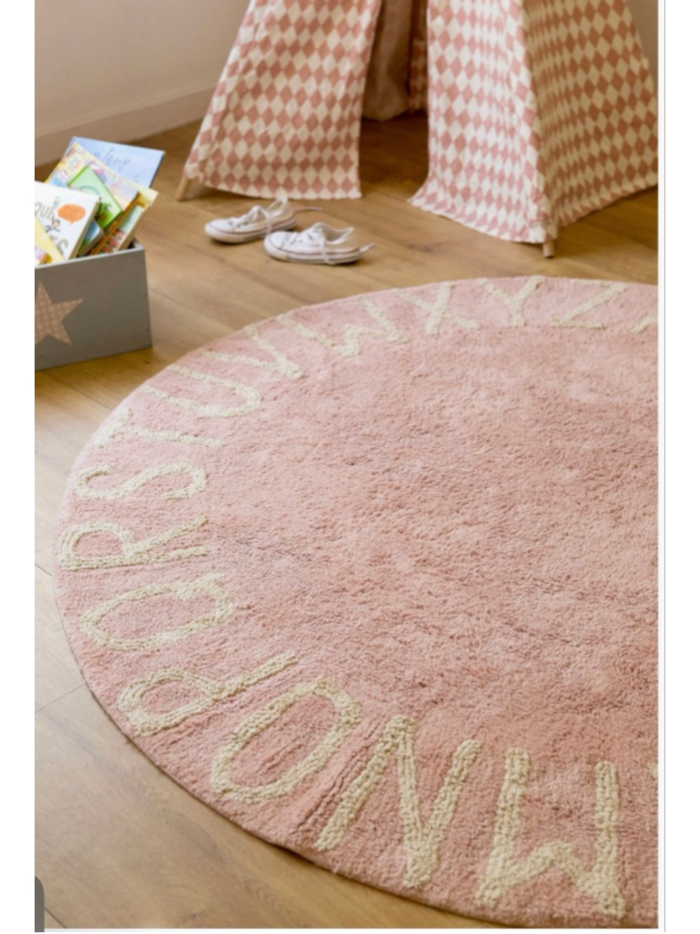 New Lorena Canals Pink A to Z Round Cotton Rug One Size